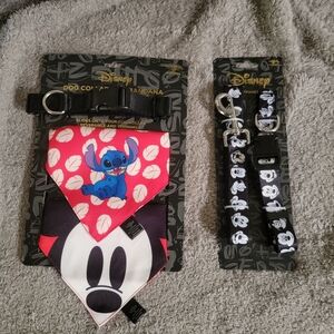 Disney Pets XL Bandana (Mickey & Stitch) And Large Dog Collar/Leash (Mickey).